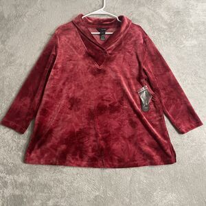 Ali Miles Top Women's Large Dark Red Velvet Velour Shawl Collar Holiday Soft New